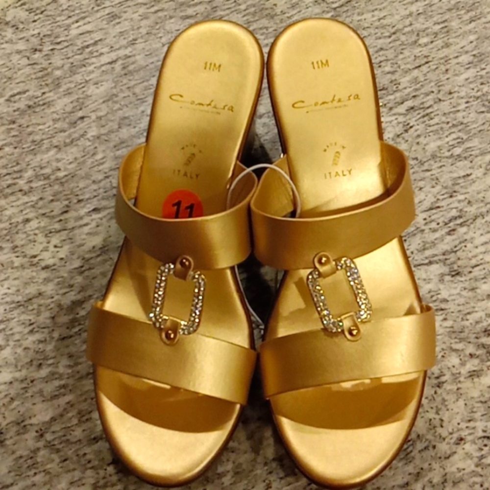 Gold sandals size 11 with rhinestones,brand new never worn